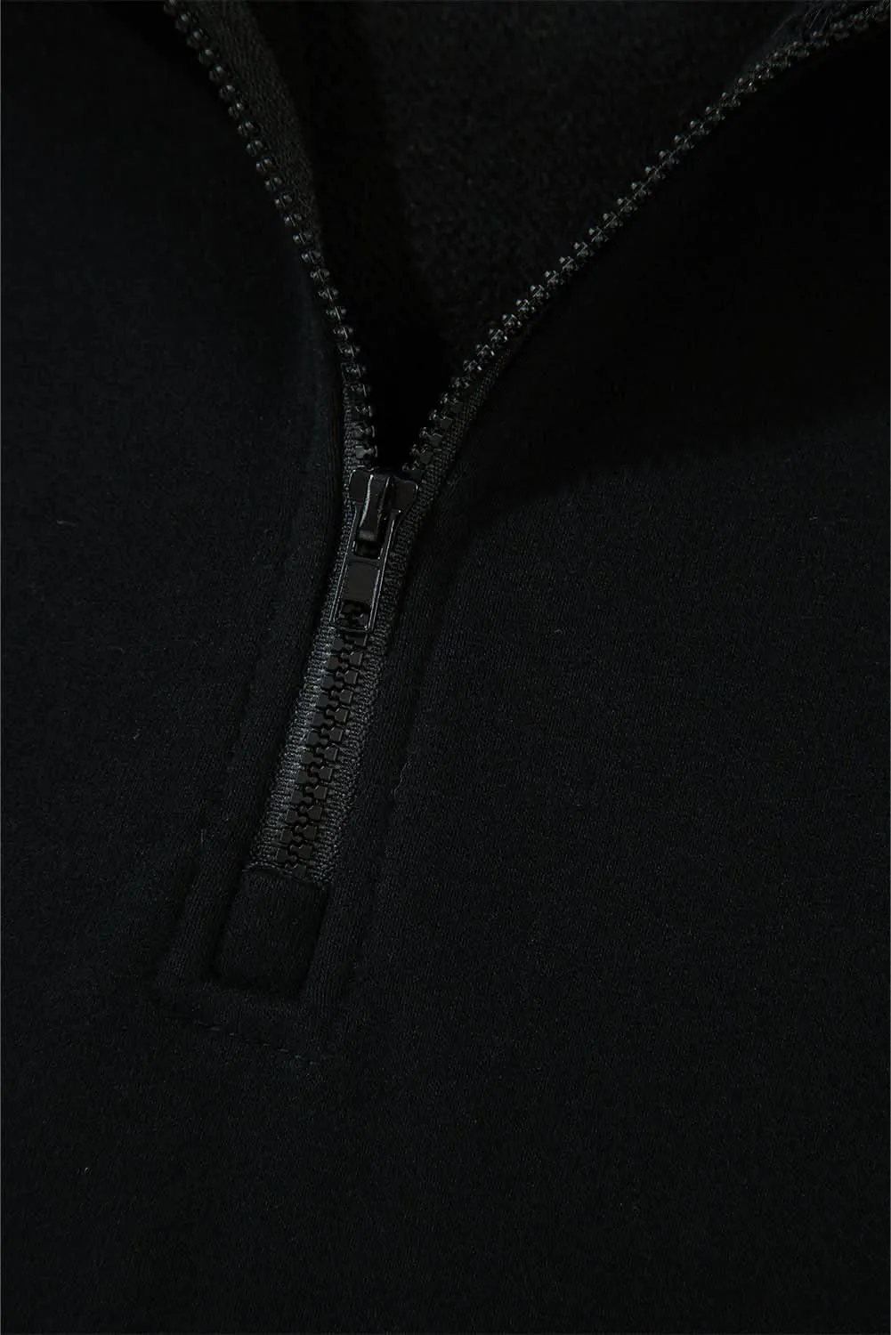 Black Zipped Neck Pullover Drop Shoulder Sweatshirt