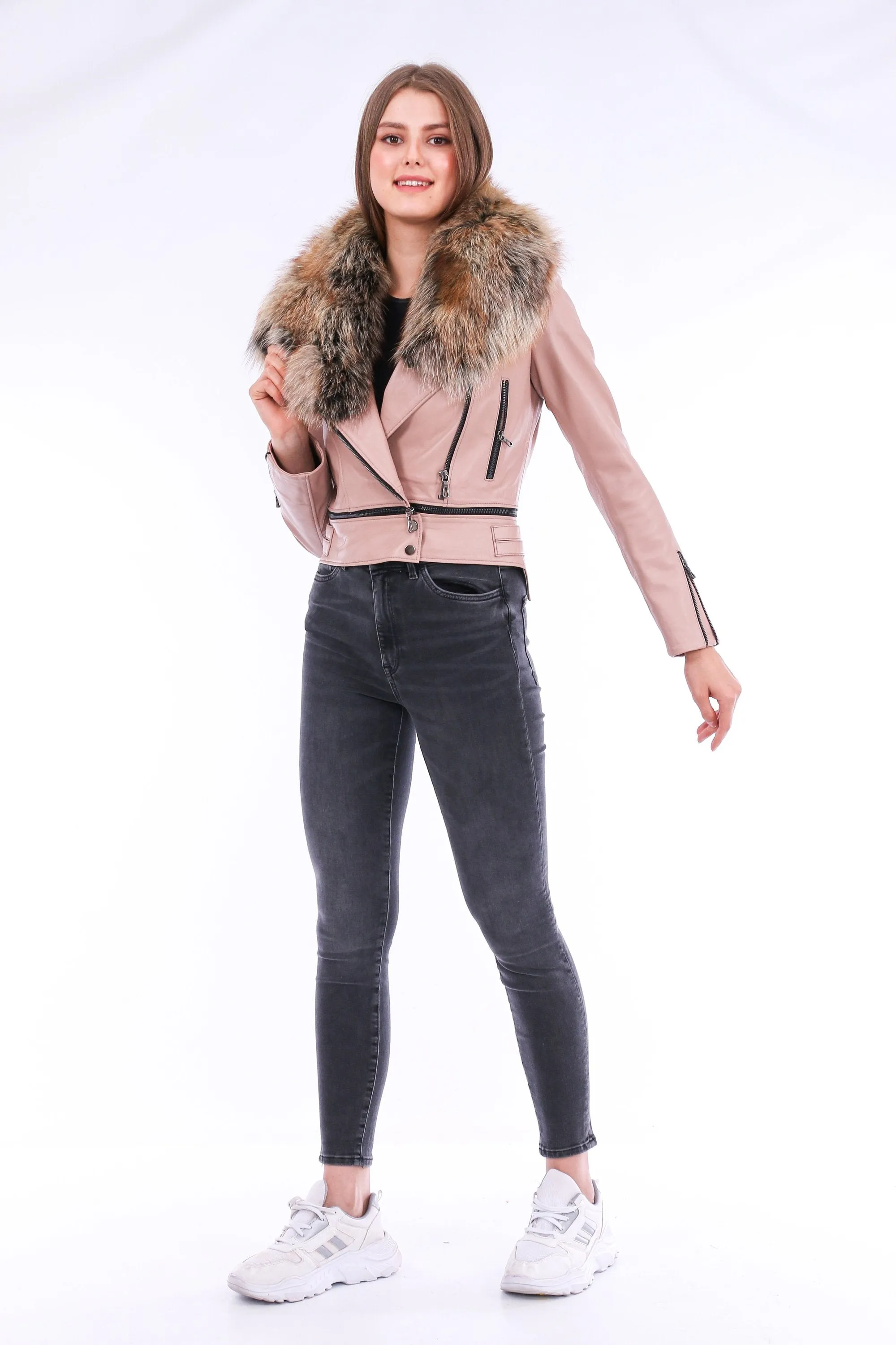 Buttagi Leather Biker Jacket - Pink