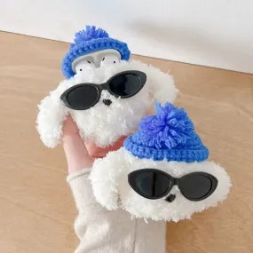 Cute Fluffy Fur Plush Sunglasses Dog Earphone Headphone Case Cover for AirPods