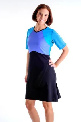 Geometric Short Sleeve Swim Dress & Cover Up - Chlorine Proof