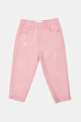 Girls Pink Solid Jeans