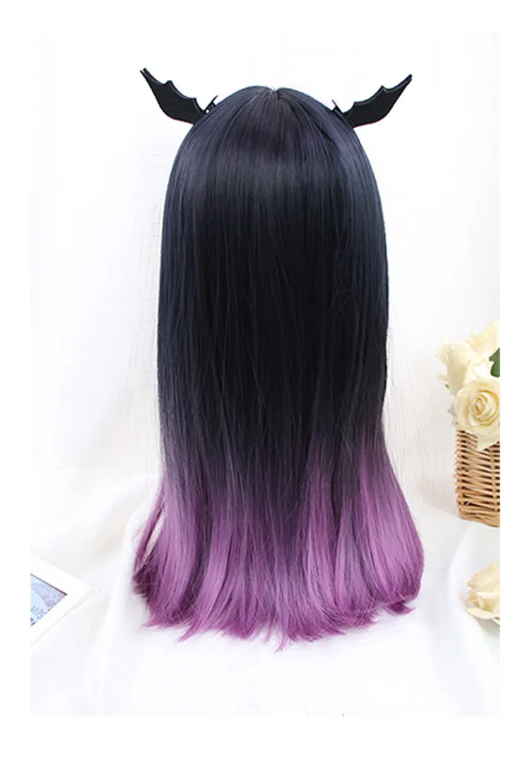 Gradient Purple Medium Length Straight Hair Wig YC24414