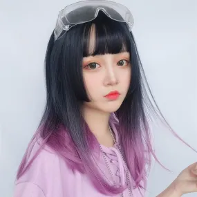 Gradient Purple Medium Length Straight Hair Wig YC24414
