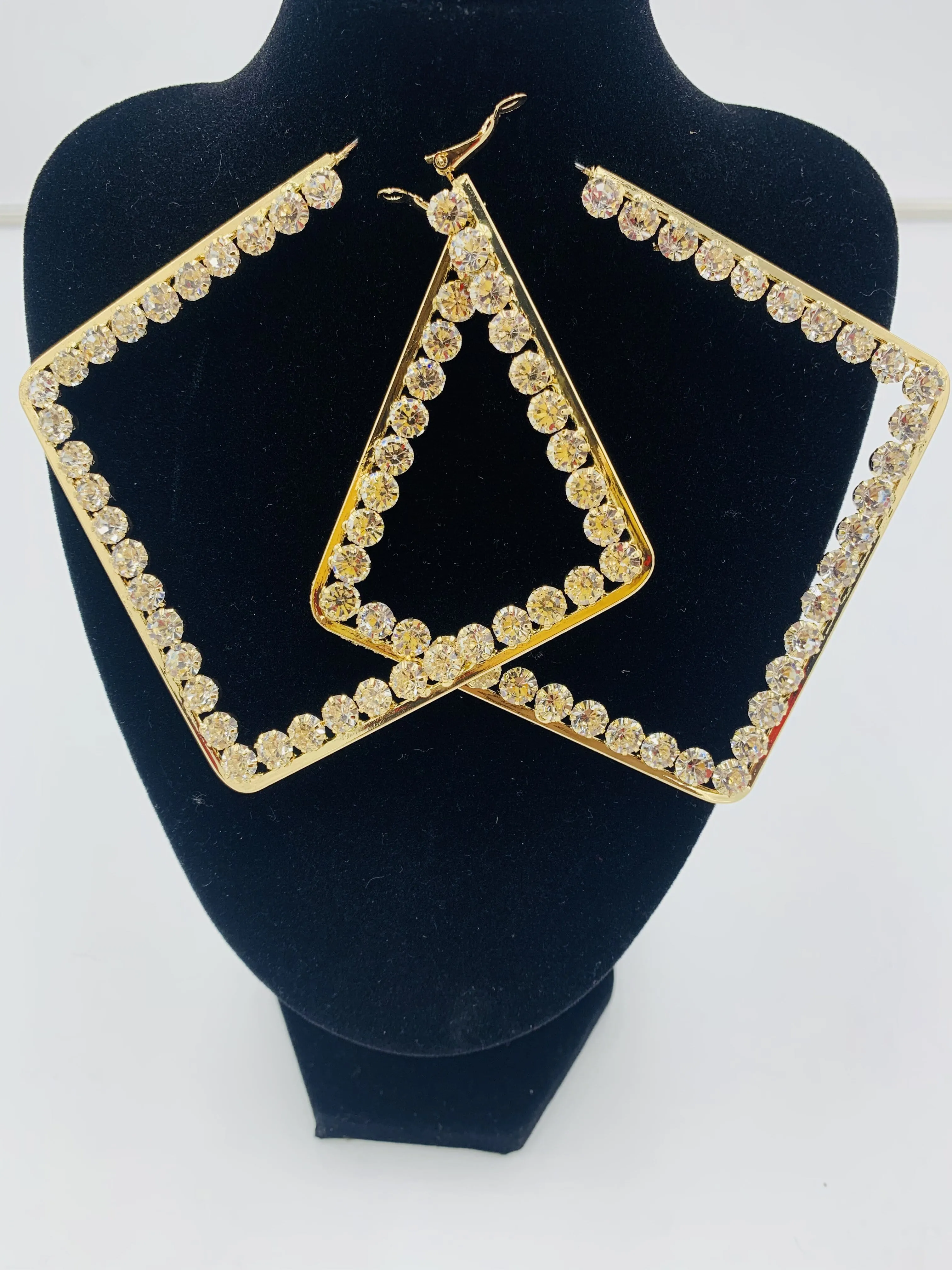 LARGE SQUARE RHINESTONE HOOP EARRINGS