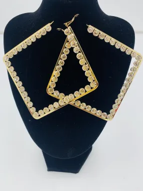 LARGE SQUARE RHINESTONE HOOP EARRINGS