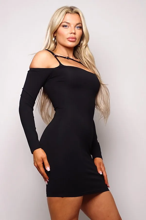 Long Sleeve Cuff Front Strap Mini Dress-3 colors - Ships from The US