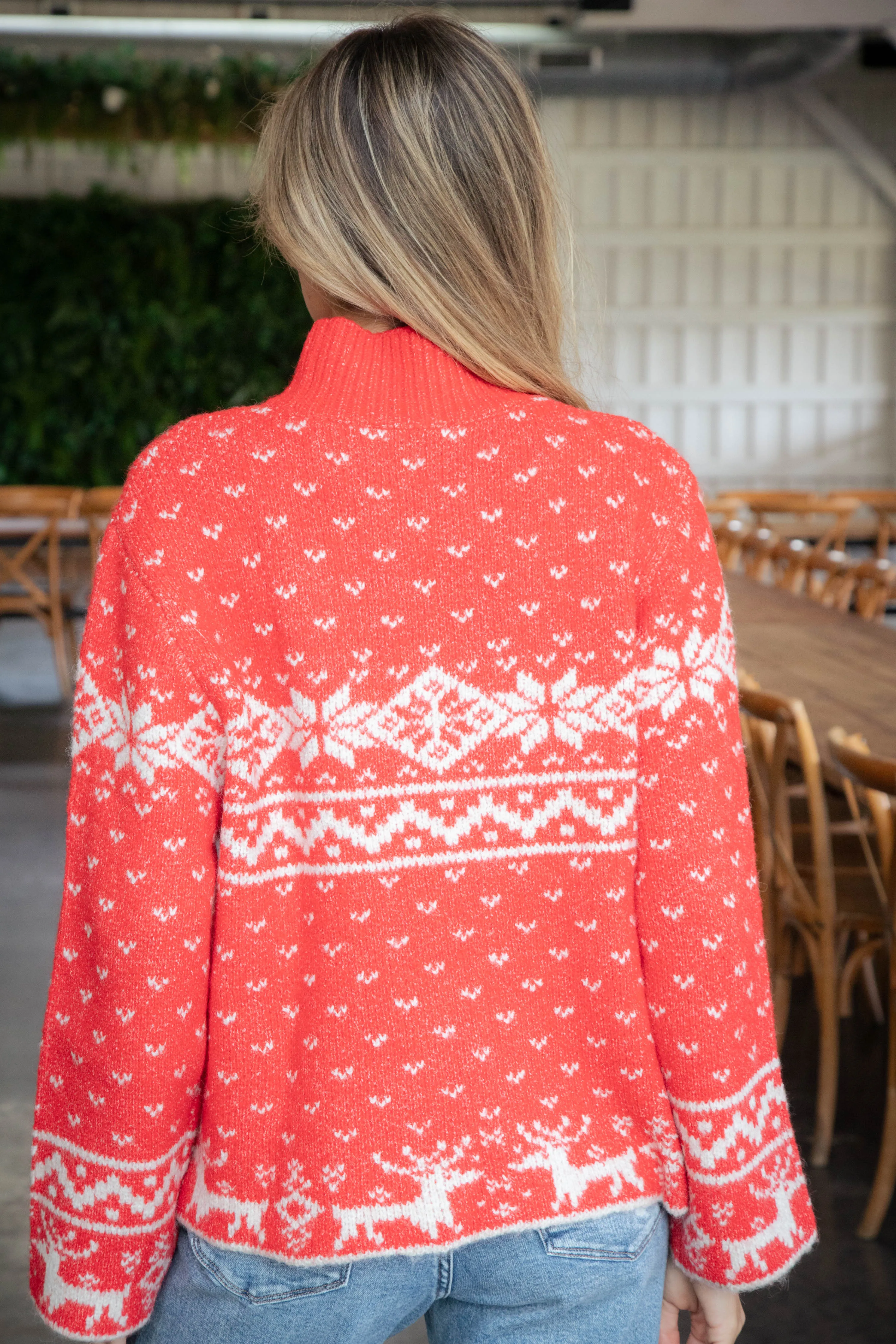 Mai Oversized Nordic Sweater, Red