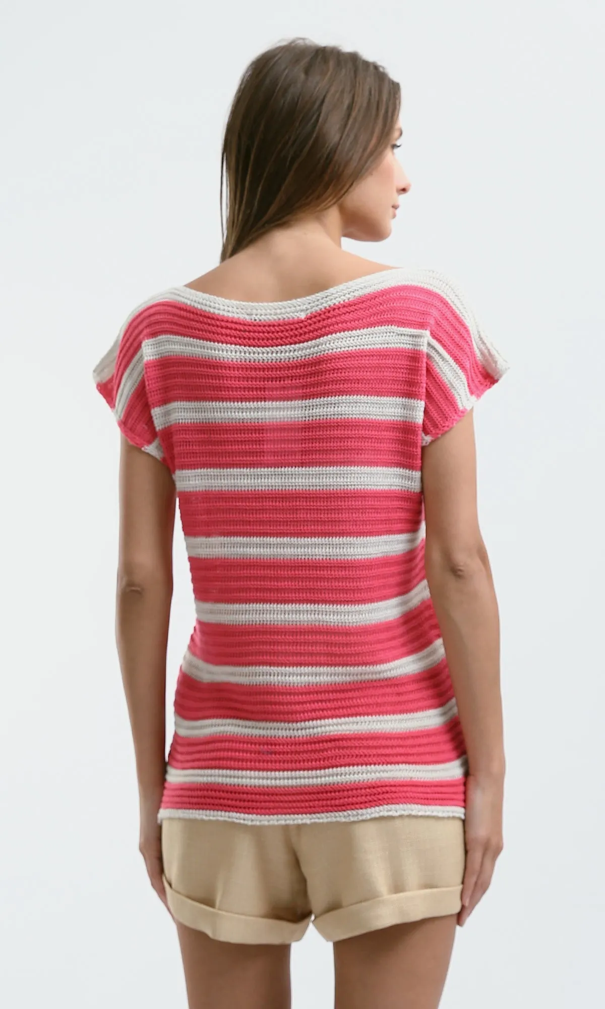 O182710 Trendy Striped Slip On Summer Top - Pink & White