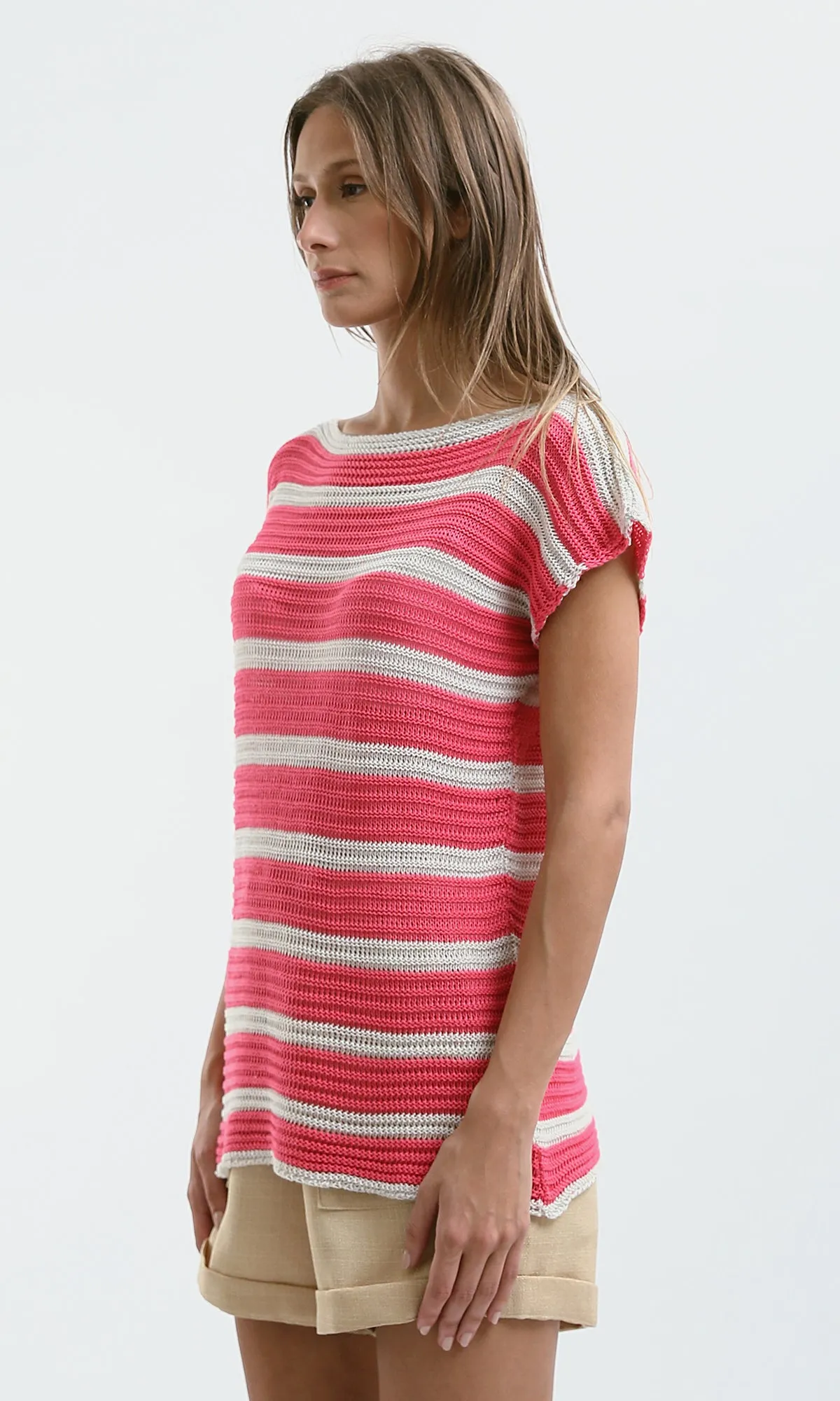 O182710 Trendy Striped Slip On Summer Top - Pink & White
