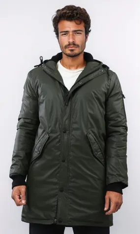 o197944 - Windbreaker Long Jacket With Front Pockets - Dark Olive