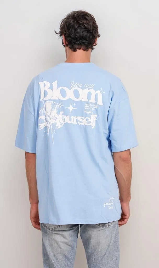 O203121 - Floral "Bloom Yourself" Oversized T-Shirt  Light Blue