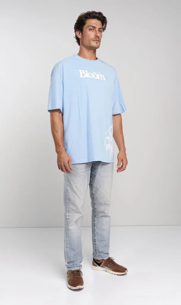 O203121 - Floral "Bloom Yourself" Oversized T-Shirt  Light Blue