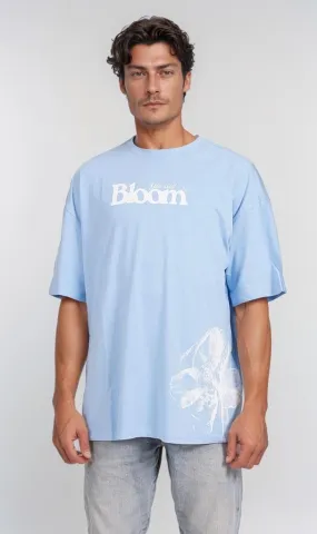 O203121 - Floral "Bloom Yourself" Oversized T-Shirt  Light Blue