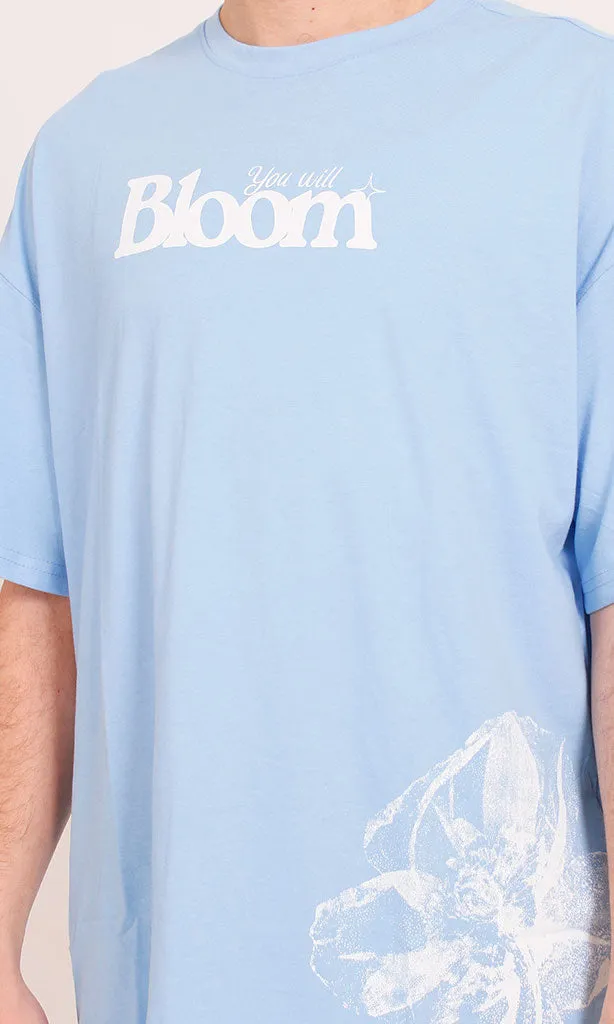 O203121 - Floral "Bloom Yourself" Oversized T-Shirt  Light Blue