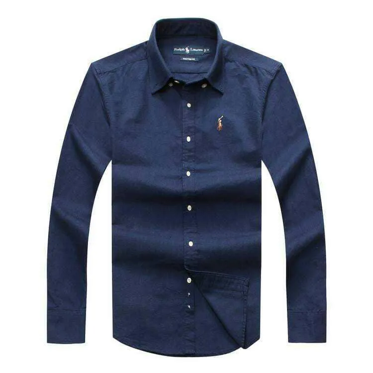 PRL Logo embroidered Button Down Chambray Shirt-Black