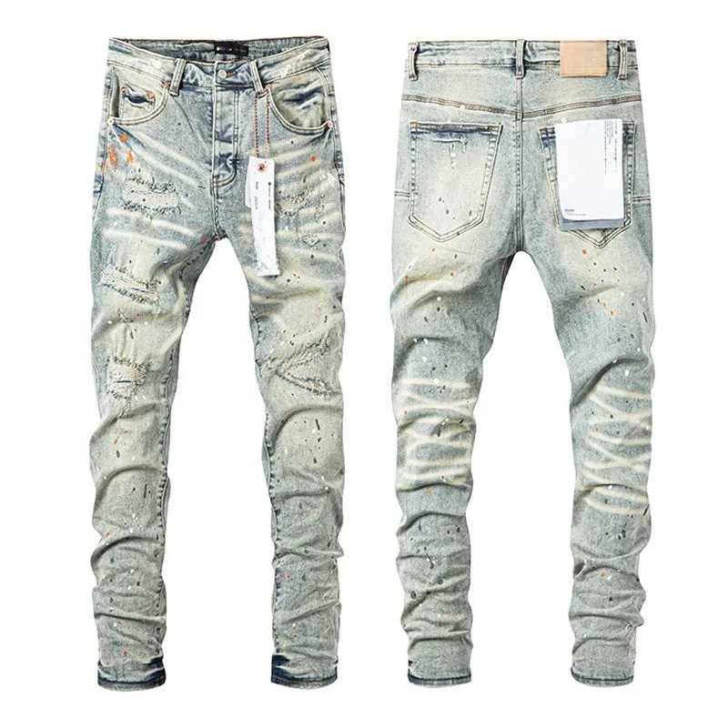 Purples Jeans Trendy Ripped Dirty Wash Straight American Jeans Brands Pants
