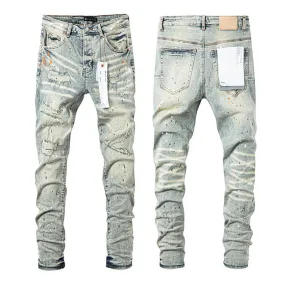 Purples Jeans Trendy Ripped Dirty Wash Straight American Jeans Brands Pants