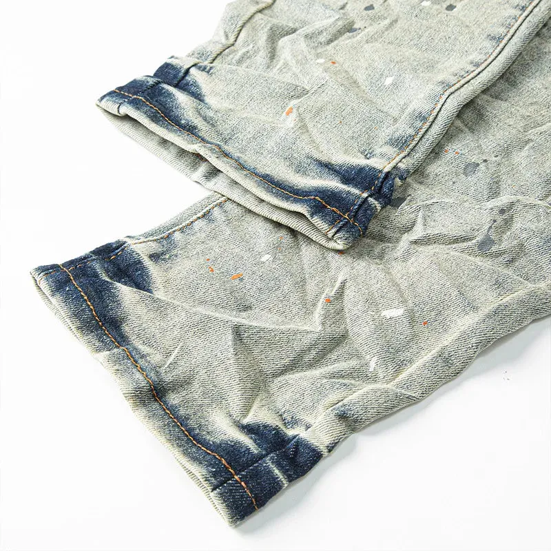 Purples Jeans Trendy Ripped Dirty Wash Straight American Jeans Brands Pants