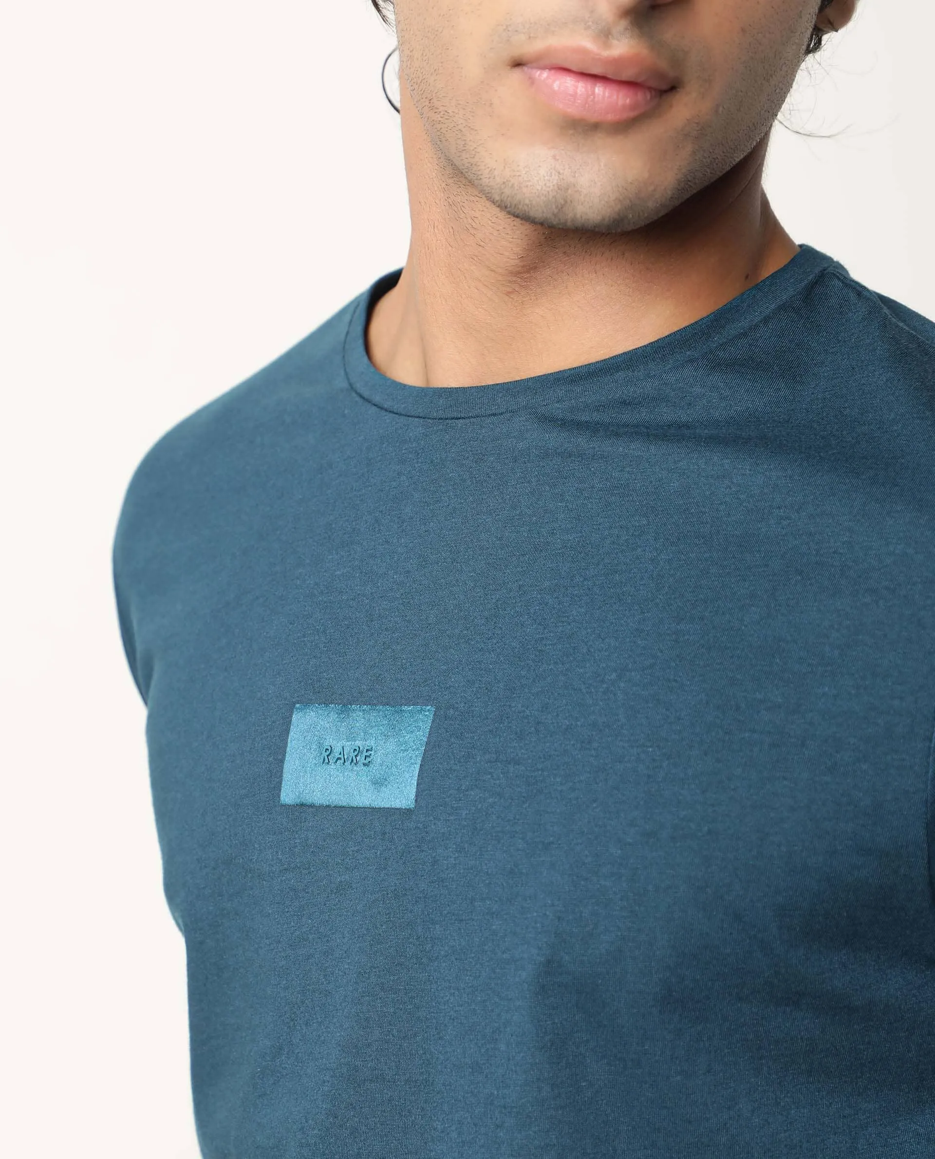Rare Rabbit Nex Petrol Crew Neck Foil HD Print Half Sleeves Slim Fit T-Shirt