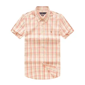 RL Custom Fit Short Sleeve Men's Button Down Oxford Shirt-Cream