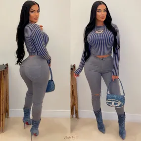 Sade slit Jeans (Grey)
