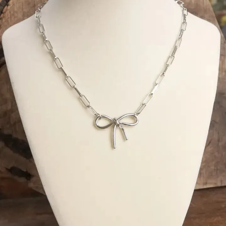 Silver Bow Necklace
