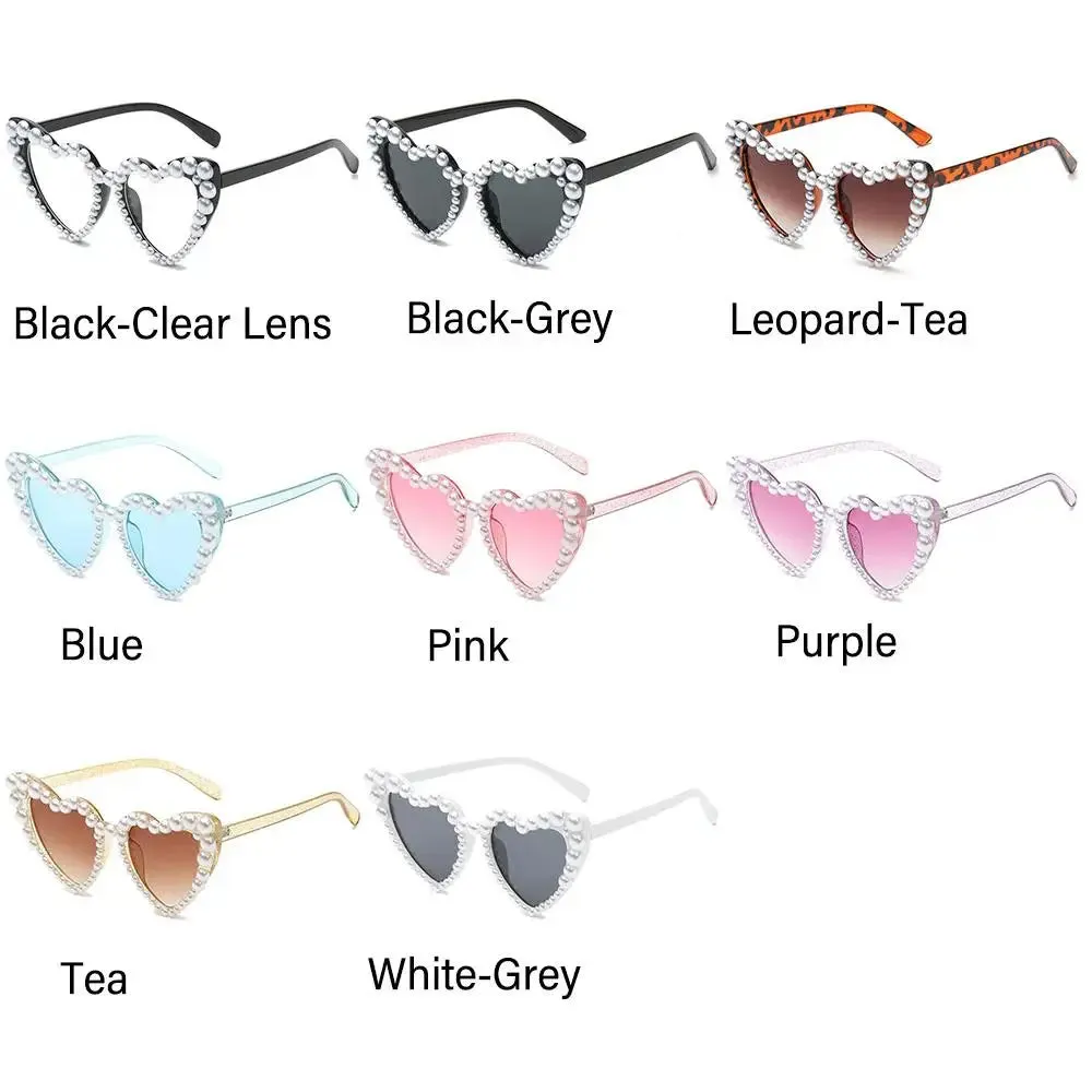 Trending Bling Eyewear Beach Party Glasses Pearls Sun Glasses Shades Heart Sunglasses