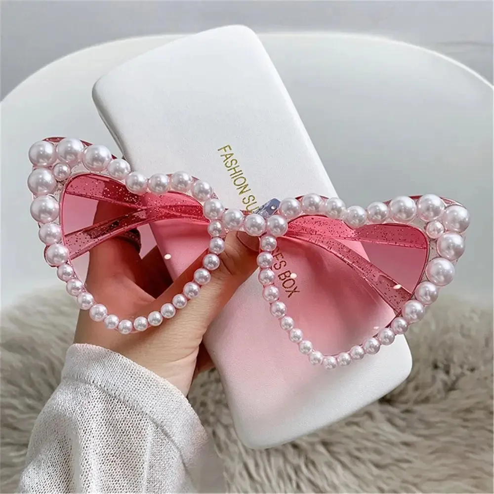 Trending Bling Eyewear Beach Party Glasses Pearls Sun Glasses Shades Heart Sunglasses