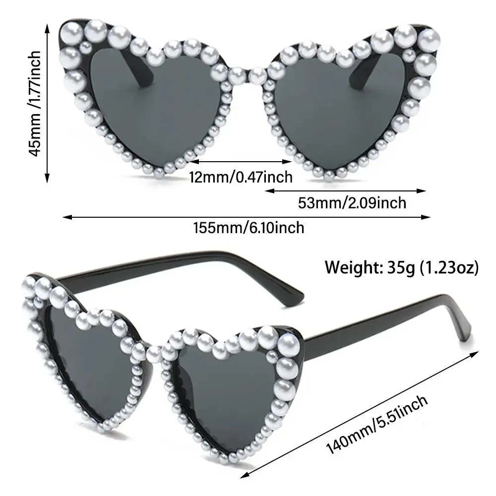 Trending Bling Eyewear Beach Party Glasses Pearls Sun Glasses Shades Heart Sunglasses
