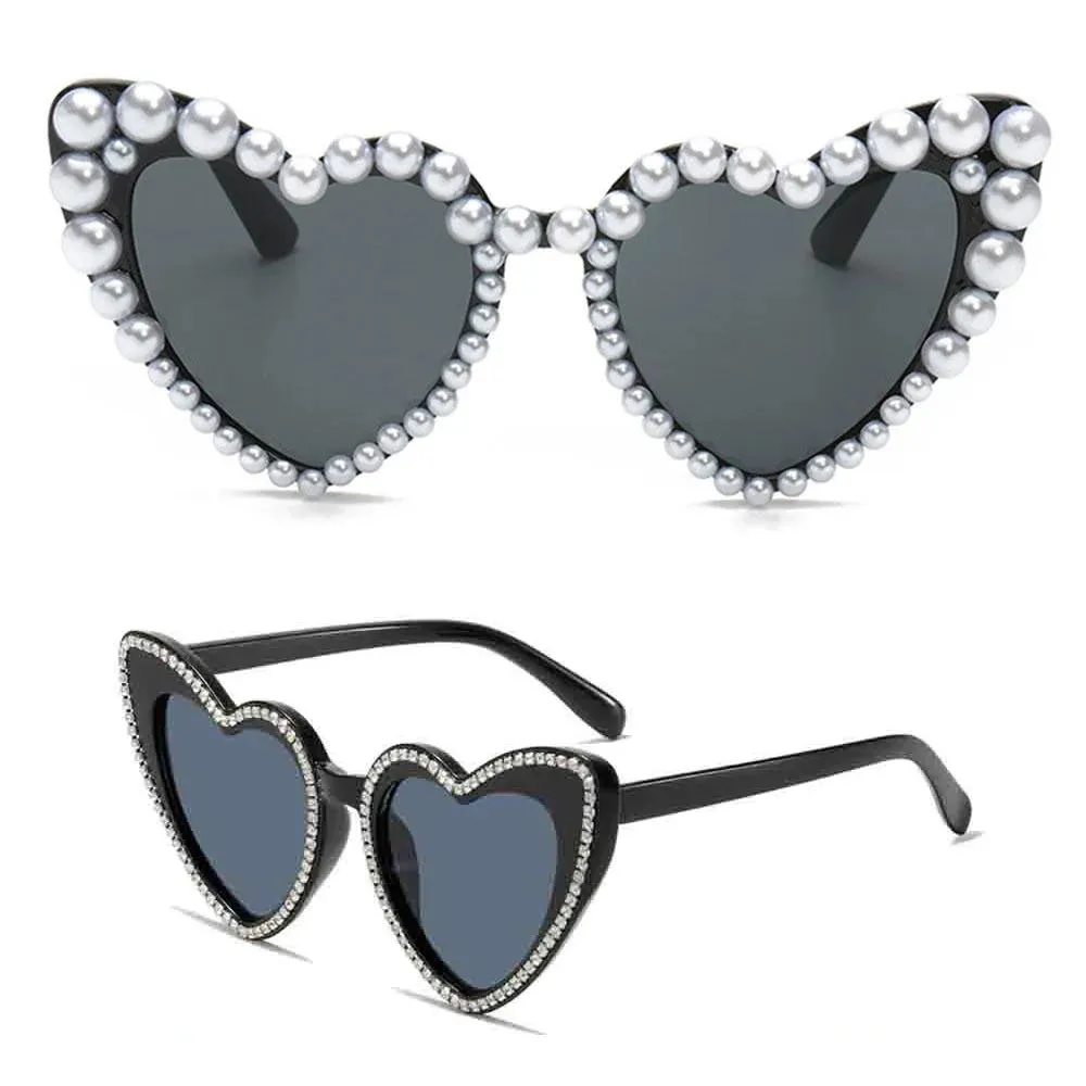 Trending Bling Eyewear Beach Party Glasses Pearls Sun Glasses Shades Heart Sunglasses