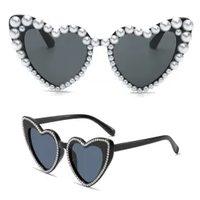 Trending Bling Eyewear Beach Party Glasses Pearls Sun Glasses Shades Heart Sunglasses
