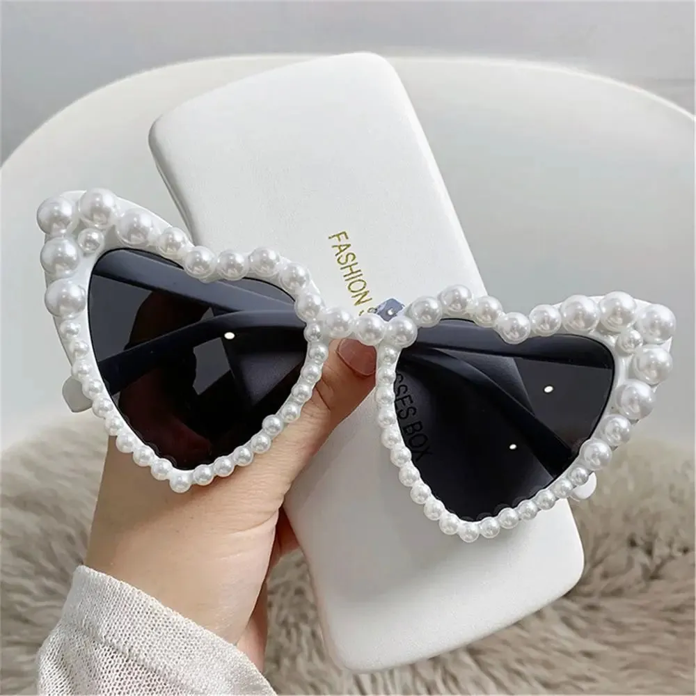 Trending Bling Eyewear Beach Party Glasses Pearls Sun Glasses Shades Heart Sunglasses