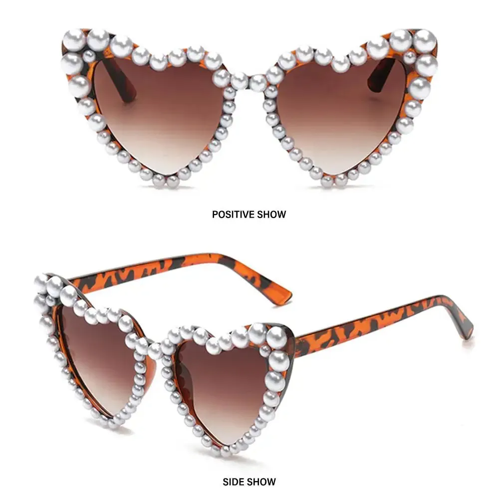 Trending Bling Eyewear Beach Party Glasses Pearls Sun Glasses Shades Heart Sunglasses