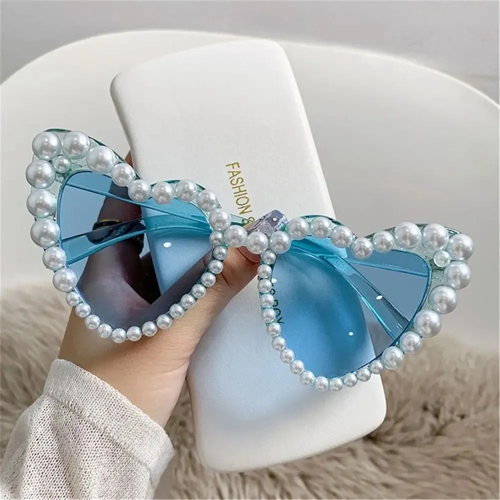 Trending Bling Eyewear Beach Party Glasses Pearls Sun Glasses Shades Heart Sunglasses