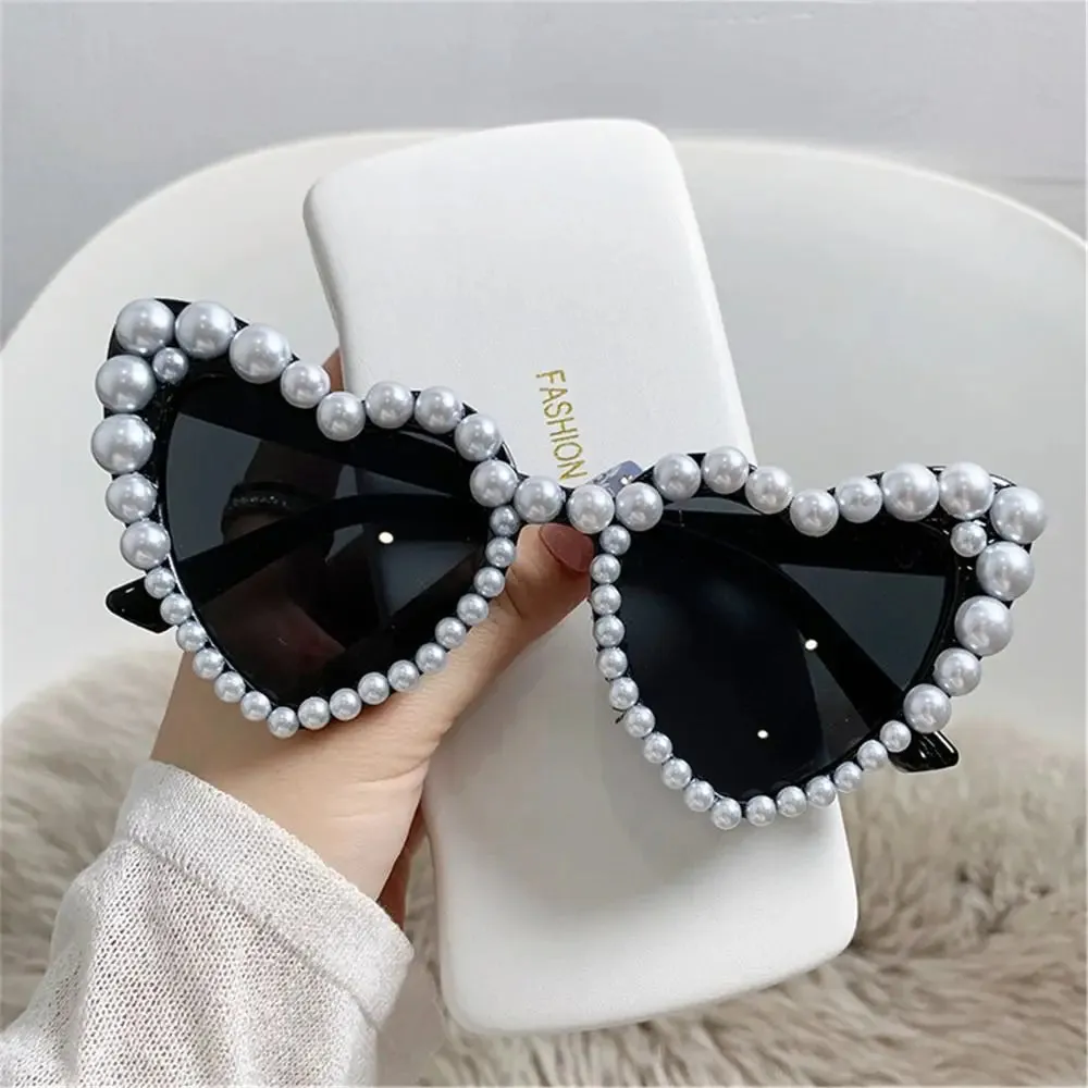 Trending Bling Eyewear Beach Party Glasses Pearls Sun Glasses Shades Heart Sunglasses