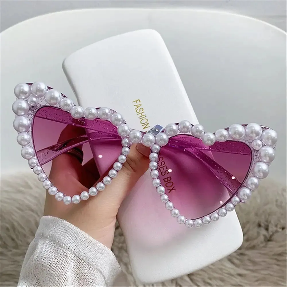 Trending Bling Eyewear Beach Party Glasses Pearls Sun Glasses Shades Heart Sunglasses