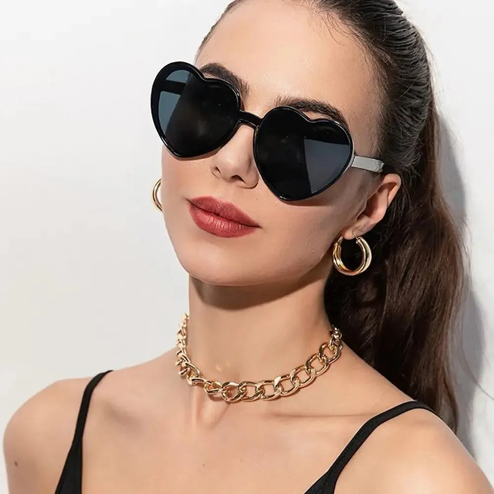 Trendy Heart Shaped Sunglasses for Women Party Cosplay Glasses UV400 Protection Eyewear Summer Beach Shades Cycling Sunglasses