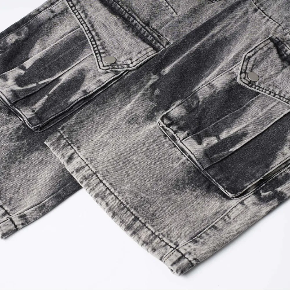 Washed Black Multi Pockets Baggy Denim