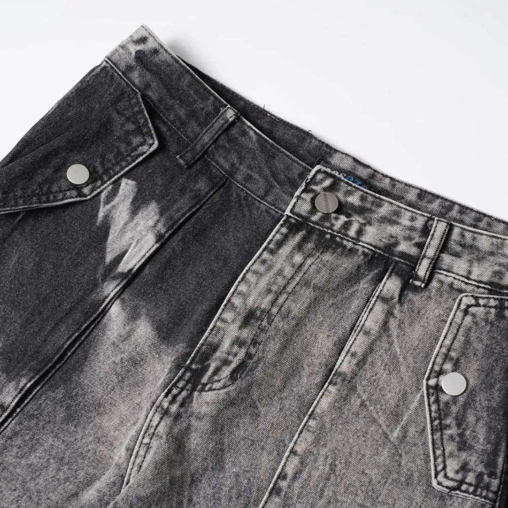 Washed Black Multi Pockets Baggy Denim