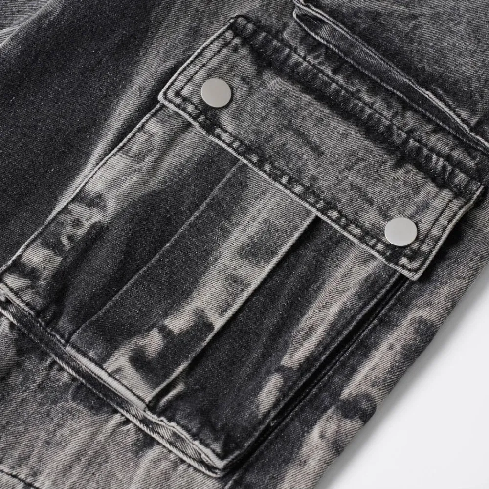 Washed Black Multi Pockets Baggy Denim