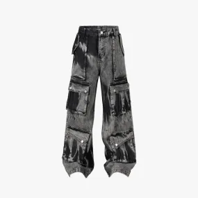 Washed Black Multi Pockets Baggy Denim