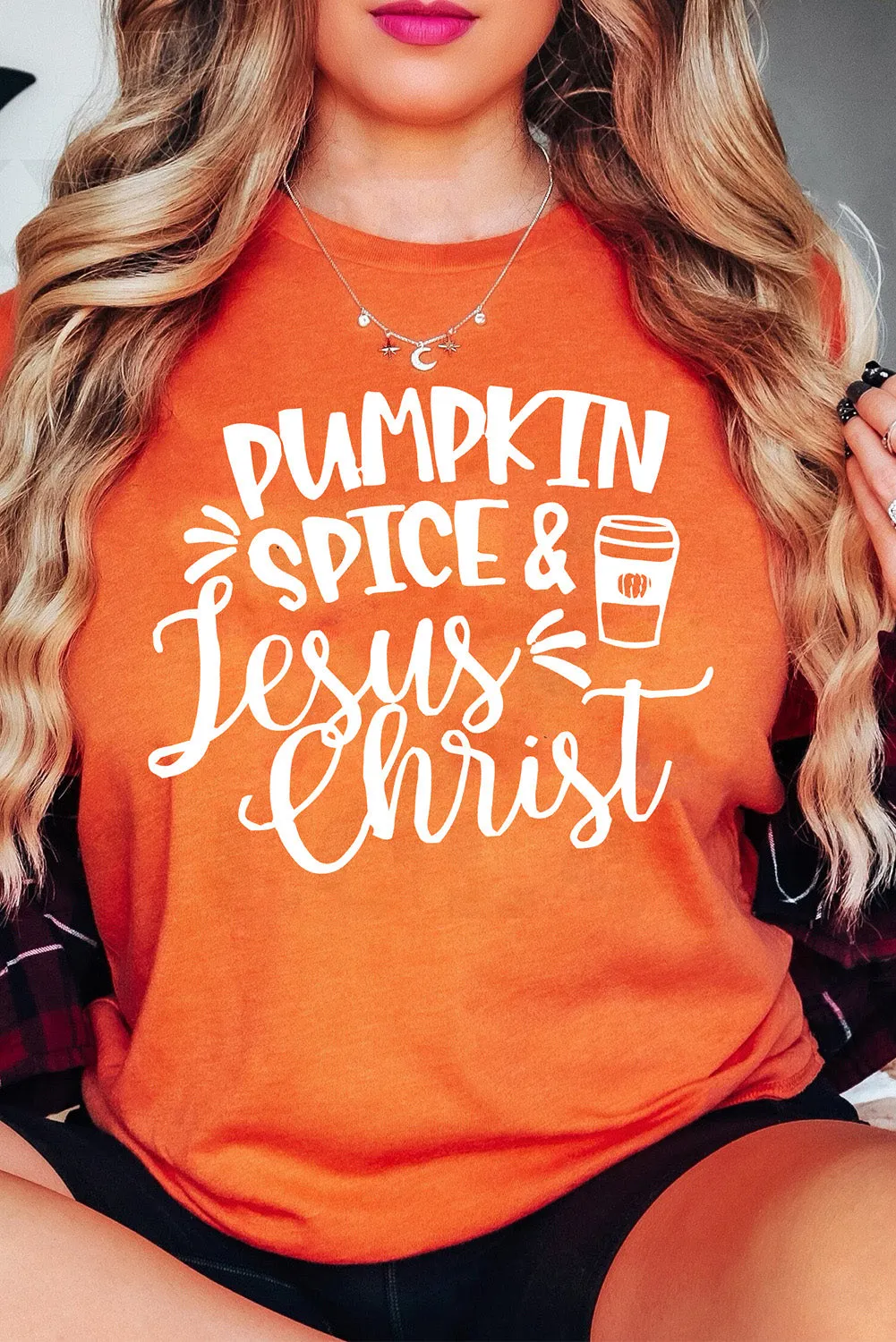 Women's Pumpkin Spice Jesus Chris Graphic Loose Fit T Shirt