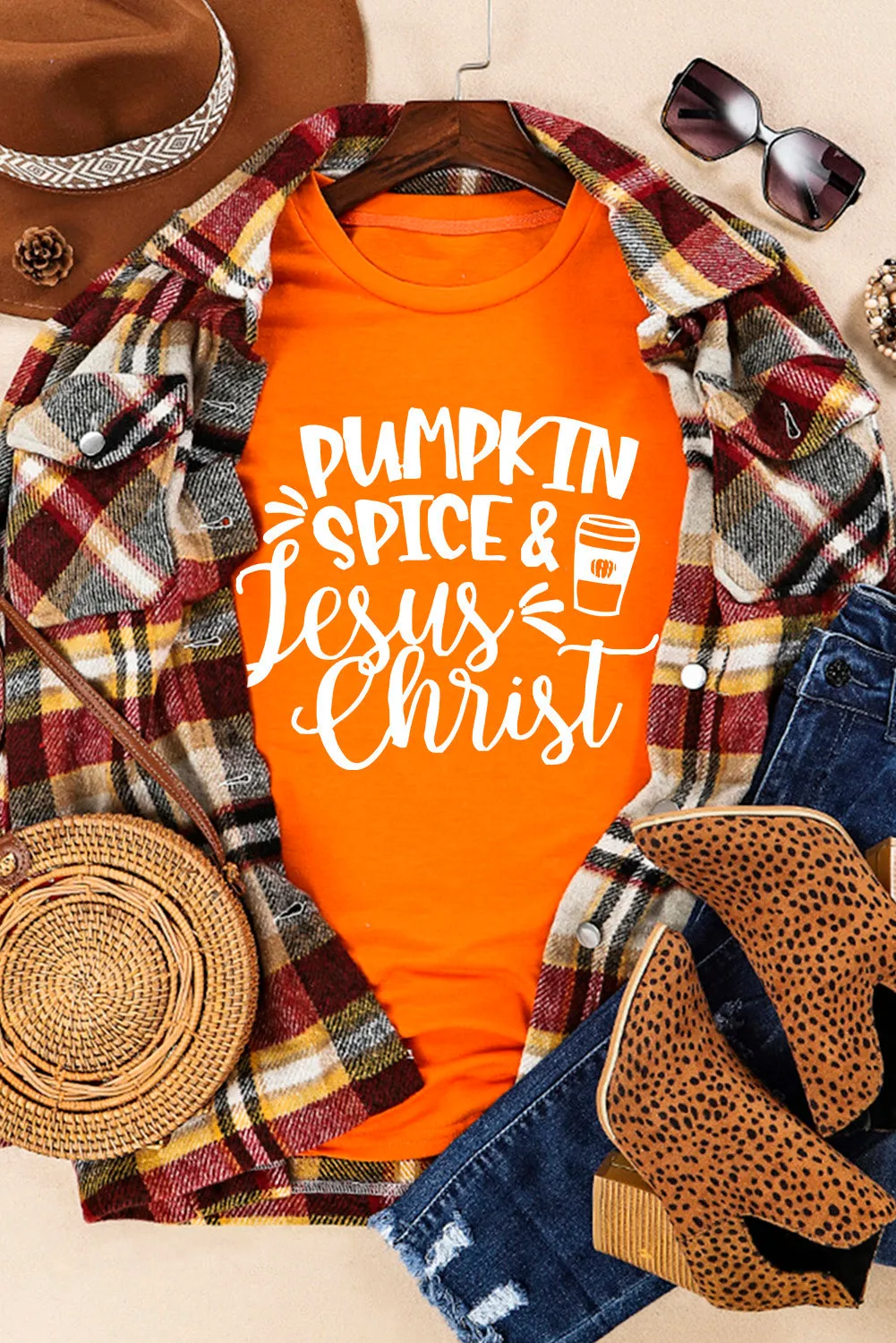 Women's Pumpkin Spice Jesus Chris Graphic Loose Fit T Shirt
